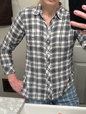 Talbots Black and White Plaid Button-Up Shirt